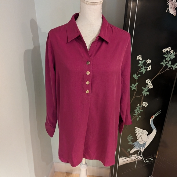Soft Surroundings Hutton Popover Blouse Wmns Large PinkPurple Tencel Lyocell 136 - Picture 2 of 12